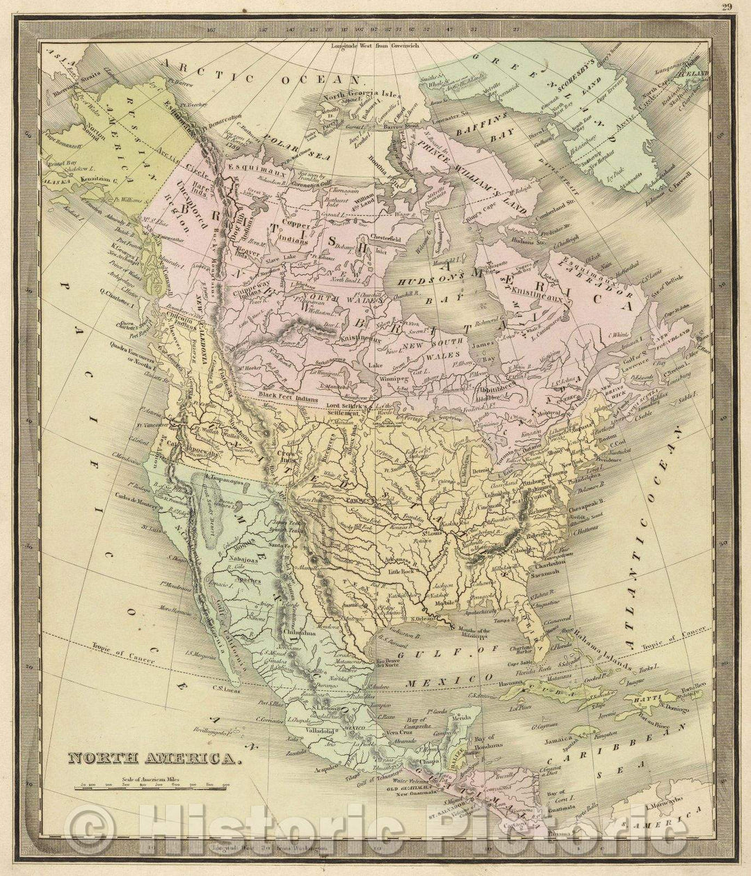 Historic Map : North America, c. 1845 , Vintage Wall Art