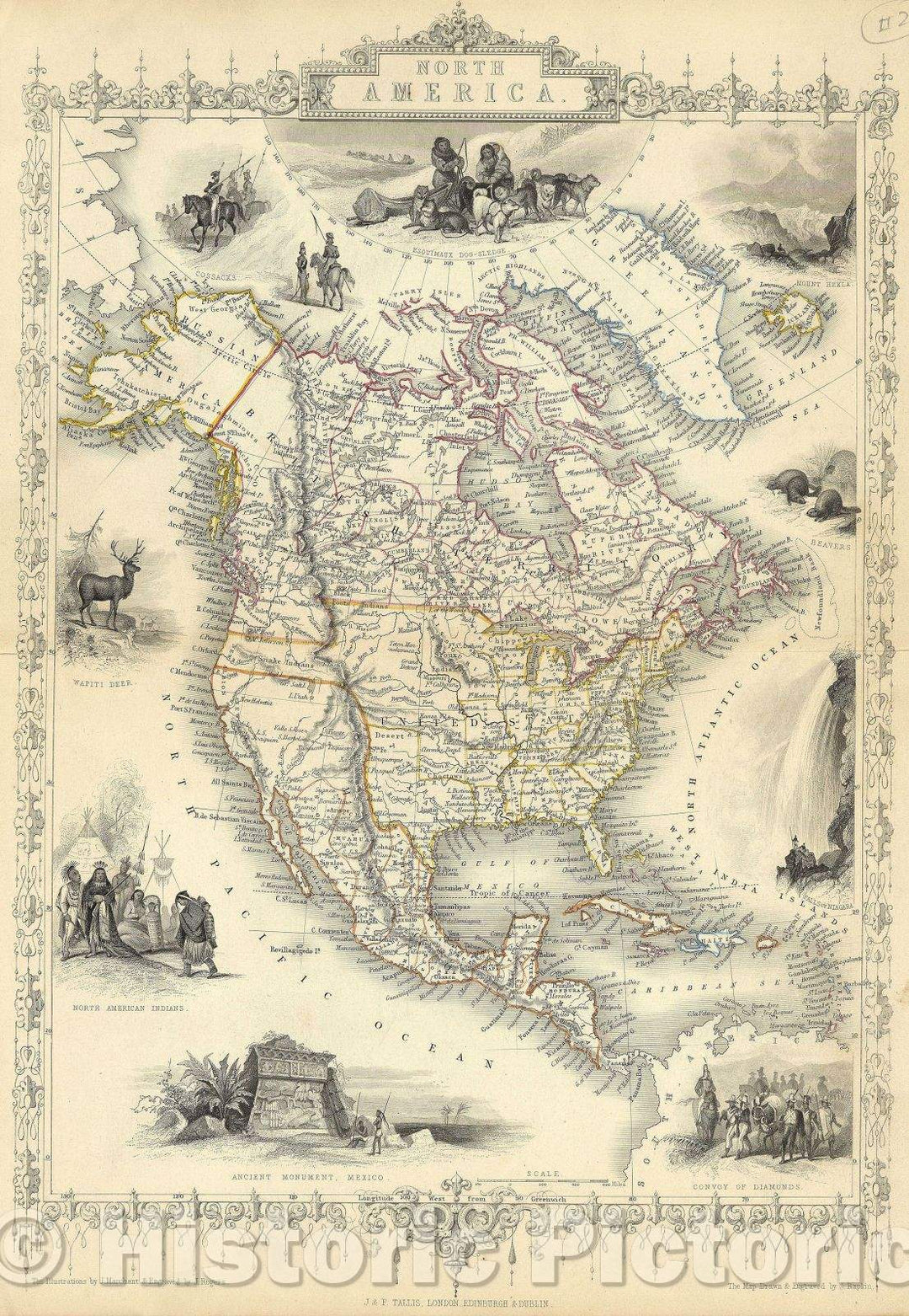 Historic Map : North America, 1851 , Vintage Wall Art