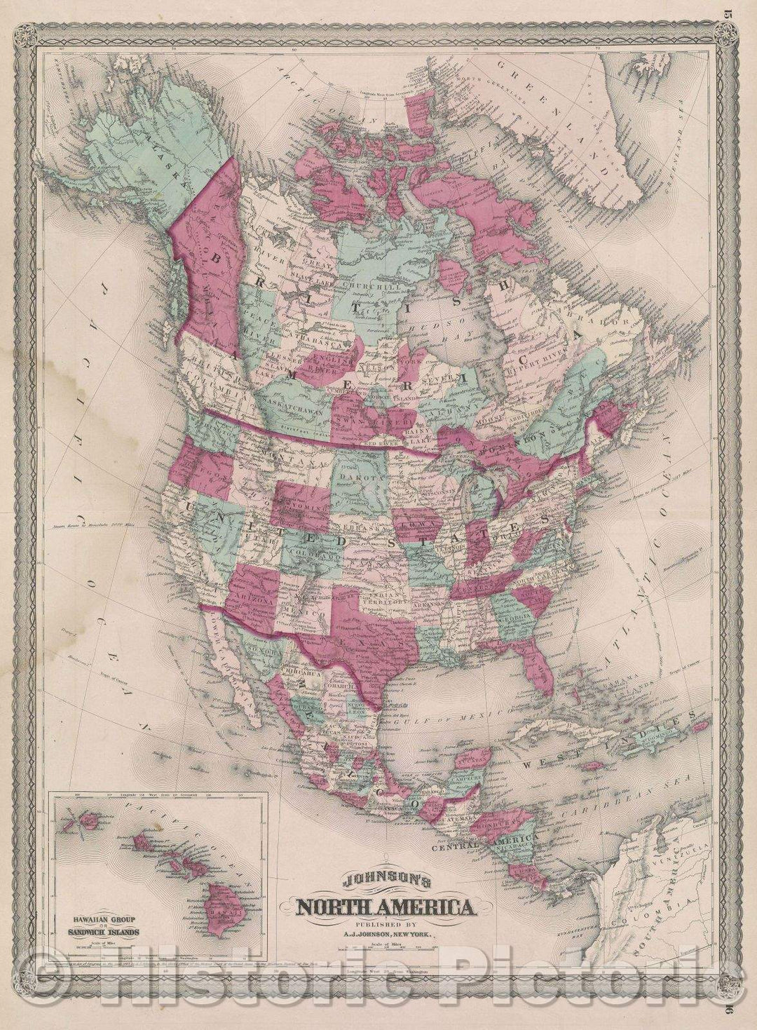 Historic Map : Johnson's North America published by A.J. Johnson, New York., 1867 , Vintage Wall Art