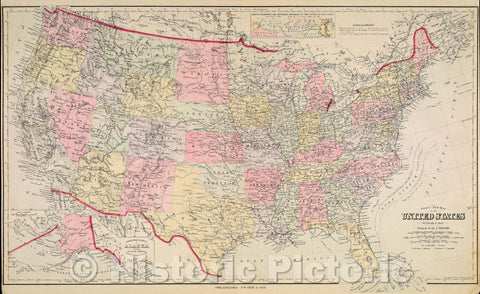 Historic Map : Gray's New Map of the United States, 1879 , Vintage Wall Art