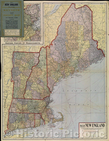 Historic Map : Map of New England Being the states of Maine, New Hampshire, Vermont, Massachusetts, Rhode Island and Connecticut with Population and Location, 1920 , Vintage Wall Art