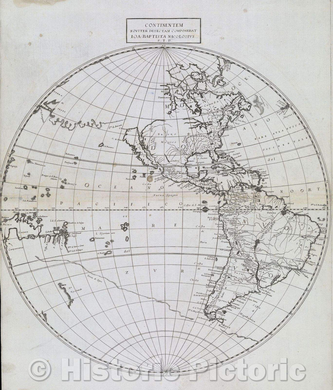 Historic Map : Continentem Noviter Detectam Componebat Ioa:Baptista Nicolosius S.T.D., 1660 , Vintage Wall Art