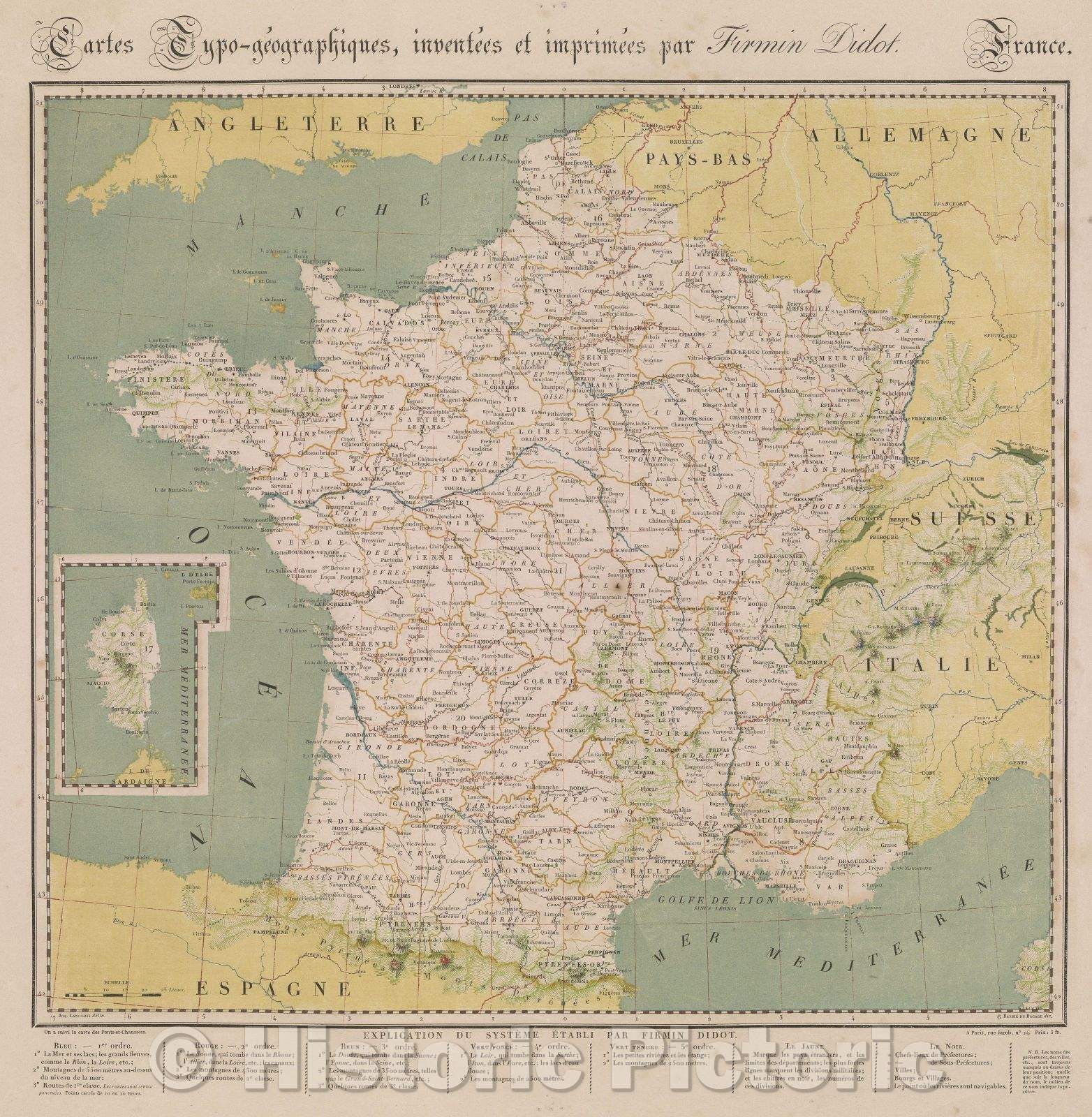 Historic Map : Cartes Typo-Geographiques, inventees et imprimees par Firmin Didot. France., 1823 , Vintage Wall Art