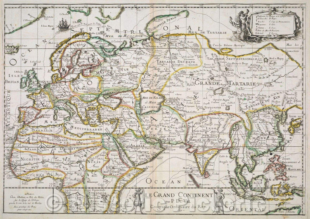 Historic Map : Le Grand Continent par P. Du-Val Geographe Ordinaire du Roy., 1679 , Vintage Wall Art