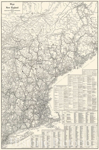 Historic Map : Map of New England issued by United States Railroad Administration, 1919 , Vintage Wall Art