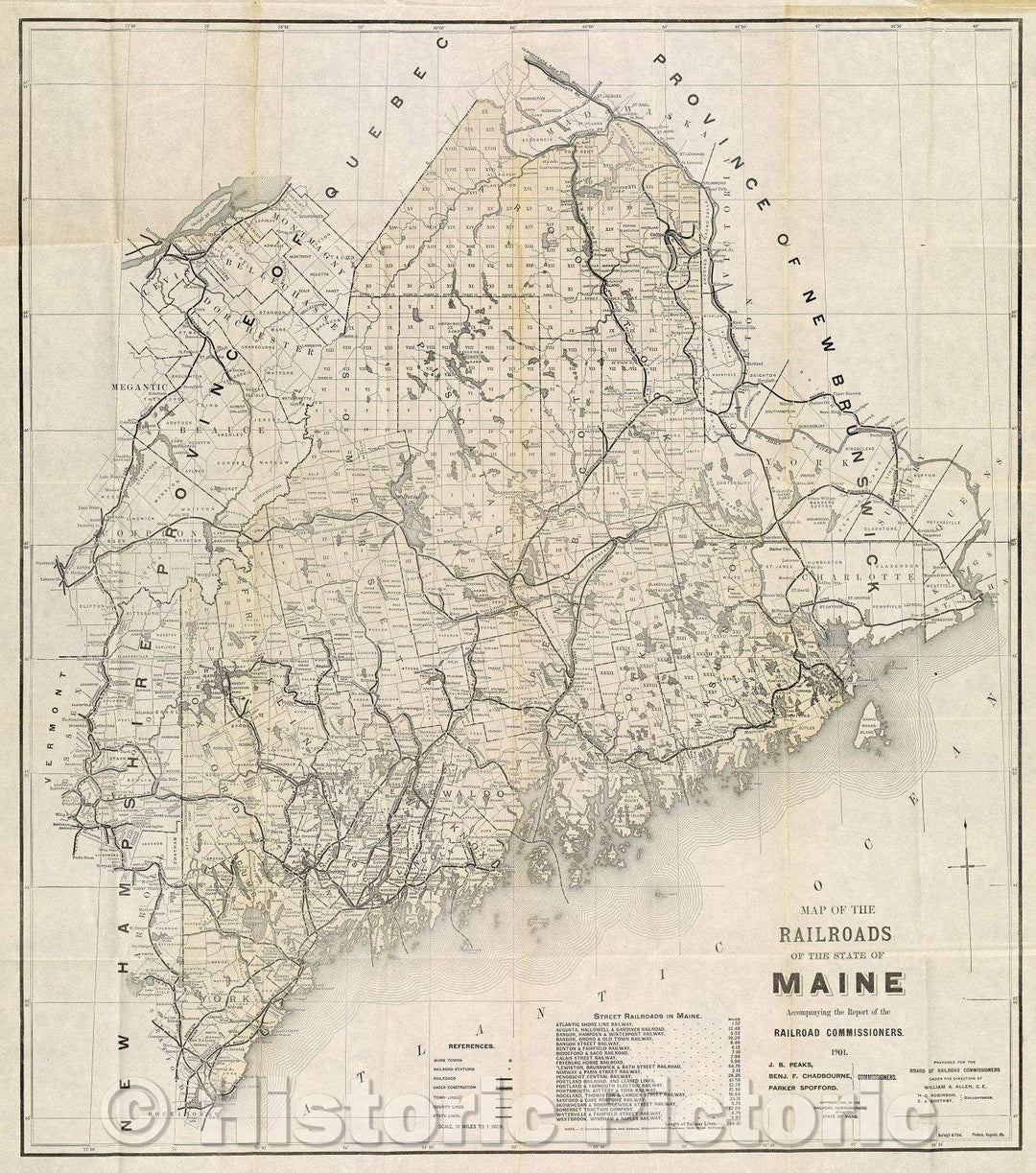 Historic Map : Map of the Railroads of the State of Maine  Accompanying the Report of the Railroad Commissioners, 1901, 1901 , Vintage Wall Art