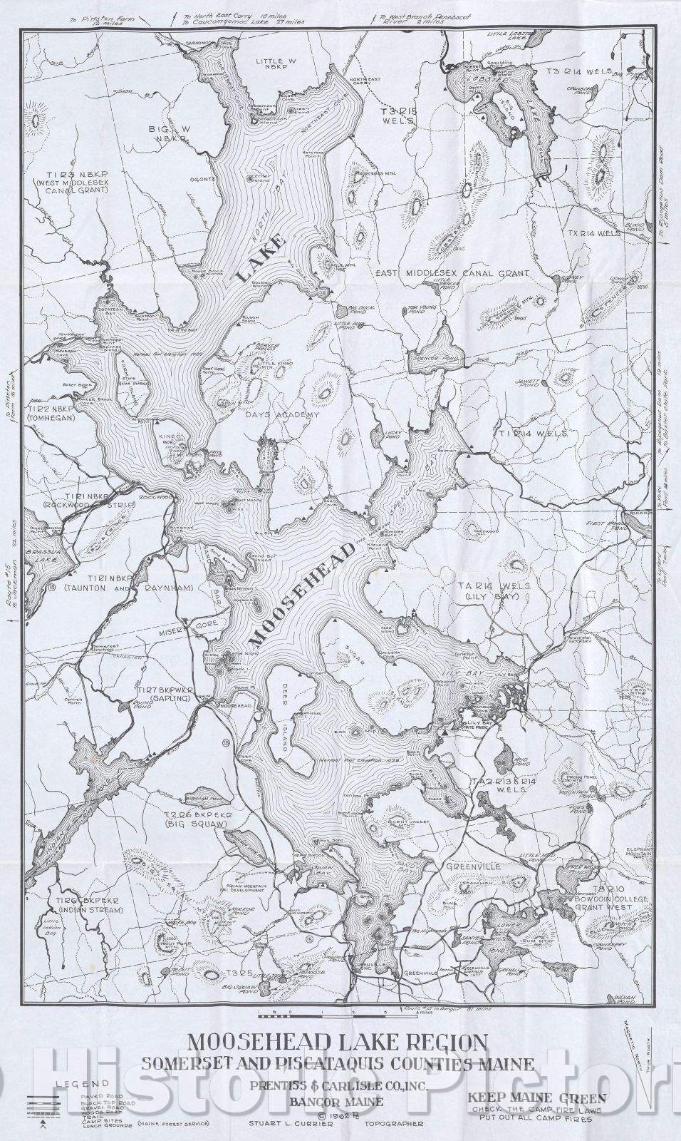 Historic Map : Moosehead Lake Region, Somerset and Piscataquis Counties, Maine, 1962 , Vintage Wall Art