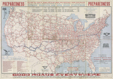 Historic Map : National Highway Map of the United States Showing One Hundred Thousand Miles of National Highways Proposed by the National Highway Association Washing, 1915 , Vintage Wall Art