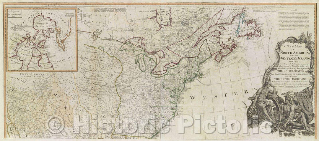 Historic Map : A New Map of North America, with the West India Islands. Divided according to the preliminary Articles of Peace, signed at Versailles, 20, Jan. 1783., 1783 , Vintage Wall Art