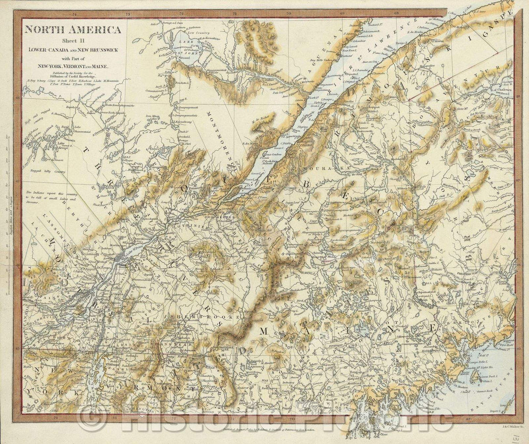 Historic Map : North America Sheet II, Lower Canada and New Brunswick with part of New York, Vermont and Maine, 1832 , Vintage Wall Art