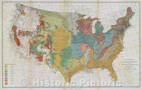 Historic Map : Reconnoissance Map of the United States showing the Distribution of the Geological System so far as known. , 1893 , Vintage Wall Art
