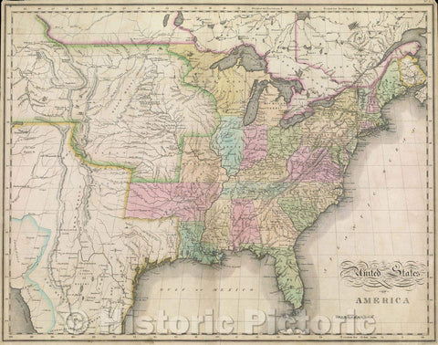 Historic Map : United States of America, c. 1825 , Vintage Wall Art