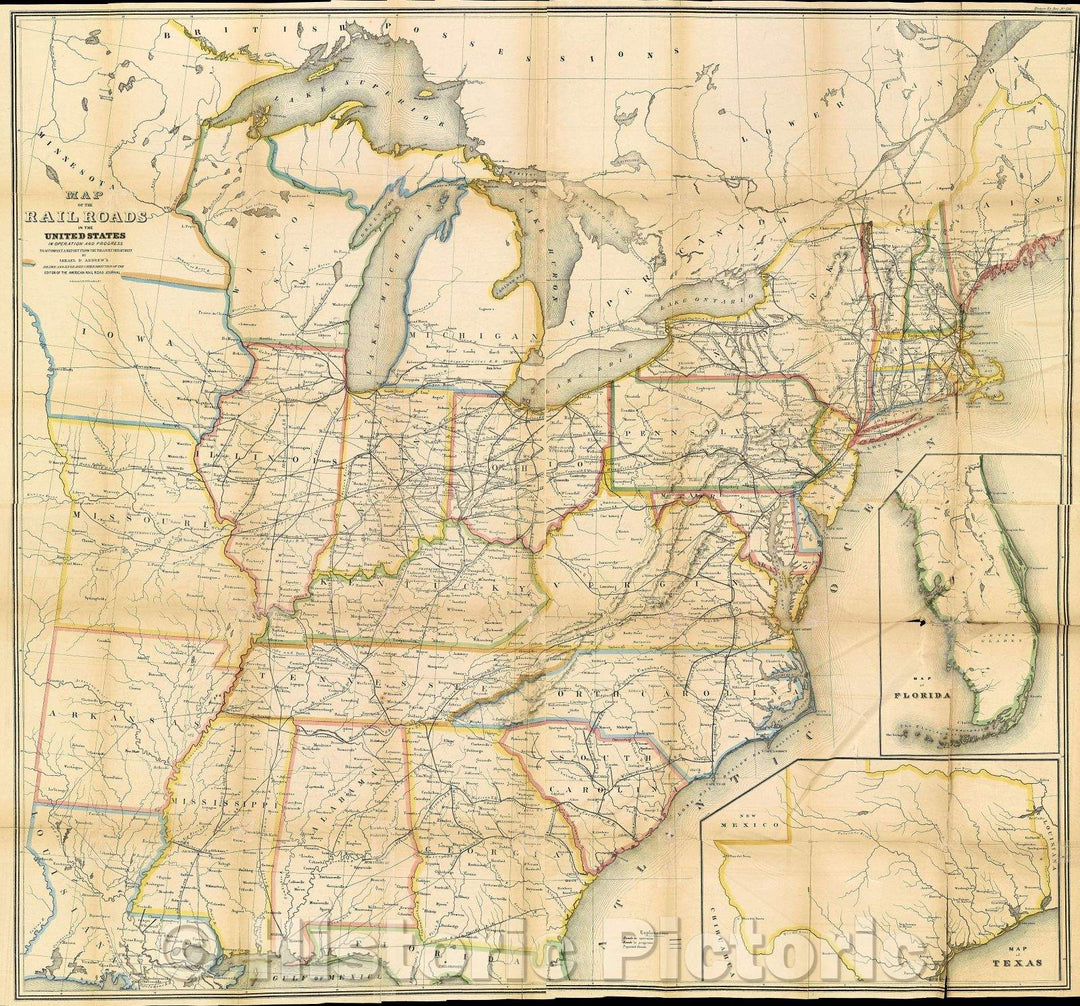 Historic Map : Map of the Railroads in the United States in Operation and Progress, 1853 , Vintage Wall Art