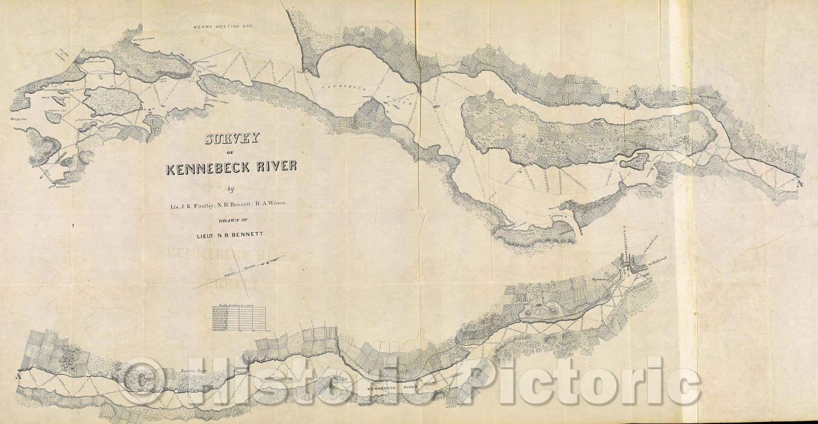 Historic Map : Survey of Kennebeck River, 1837 , Vintage Wall Art