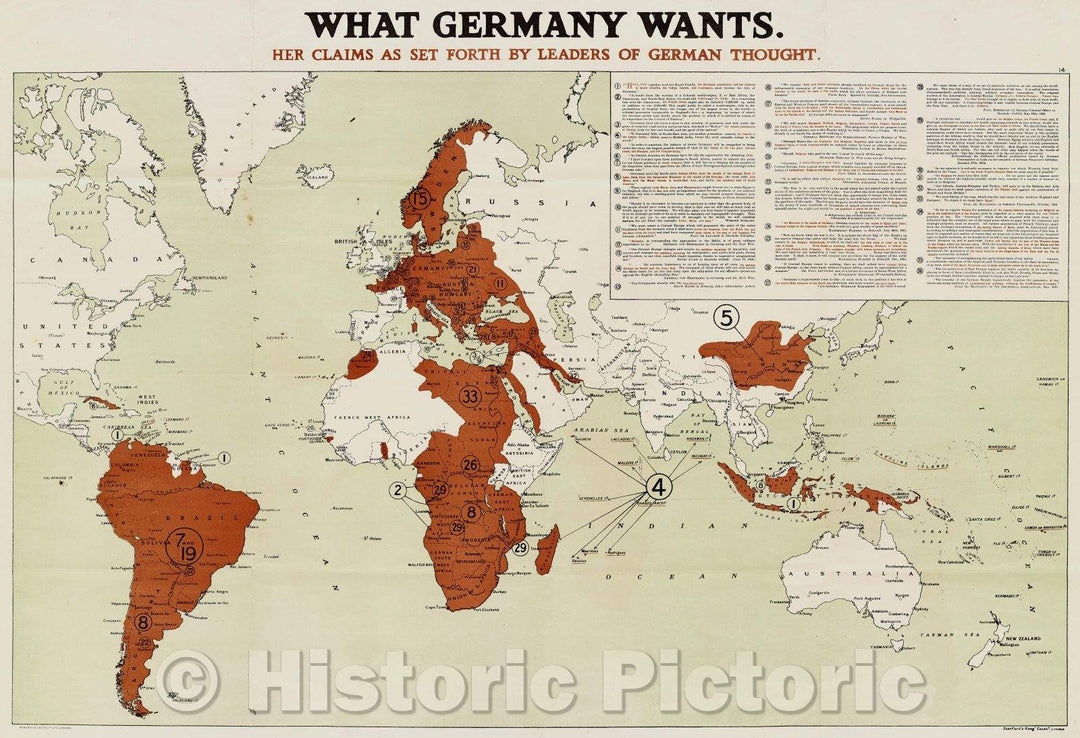 Historic Map : What Germany Wants: Her Claims as set forth by Leaders of German Thought., 1916 , Vintage Wall Art , v2