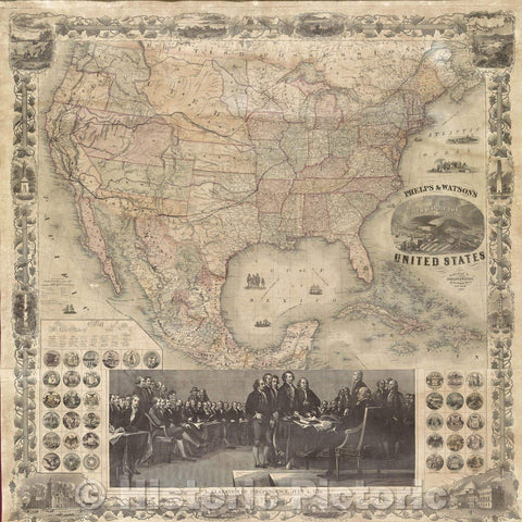 Historic Map : Phelps and Watson's New Map of the United States, 1860 , Vintage Wall Art