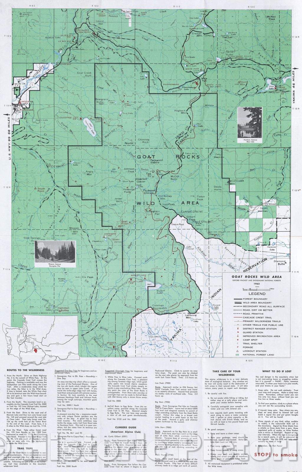 Historic Map : Goat Rocks Wild Area, Gifford Pinchot and Snoqualmie National Forests, 1963 , Vintage Wall Art