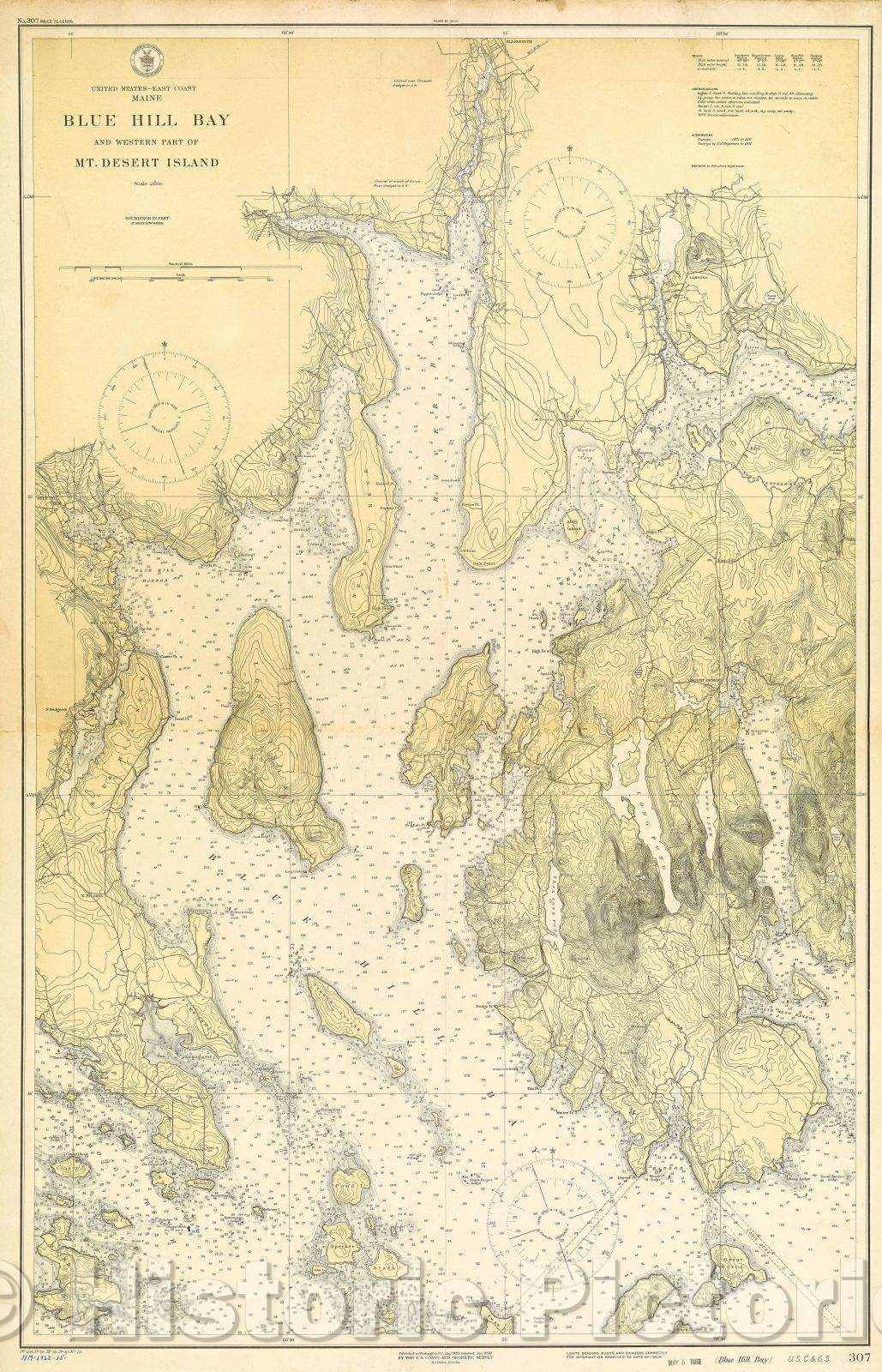 Historic Map : United States--East Coast, Maine : Blue Hill Bay and Western Part of Mt. Desert Island., 1932 , Vintage Wall Art