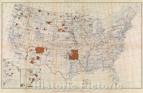 Historic Map : Map showing Indian Reservations in the United States, 1916, 1916 , Vintage Wall Art