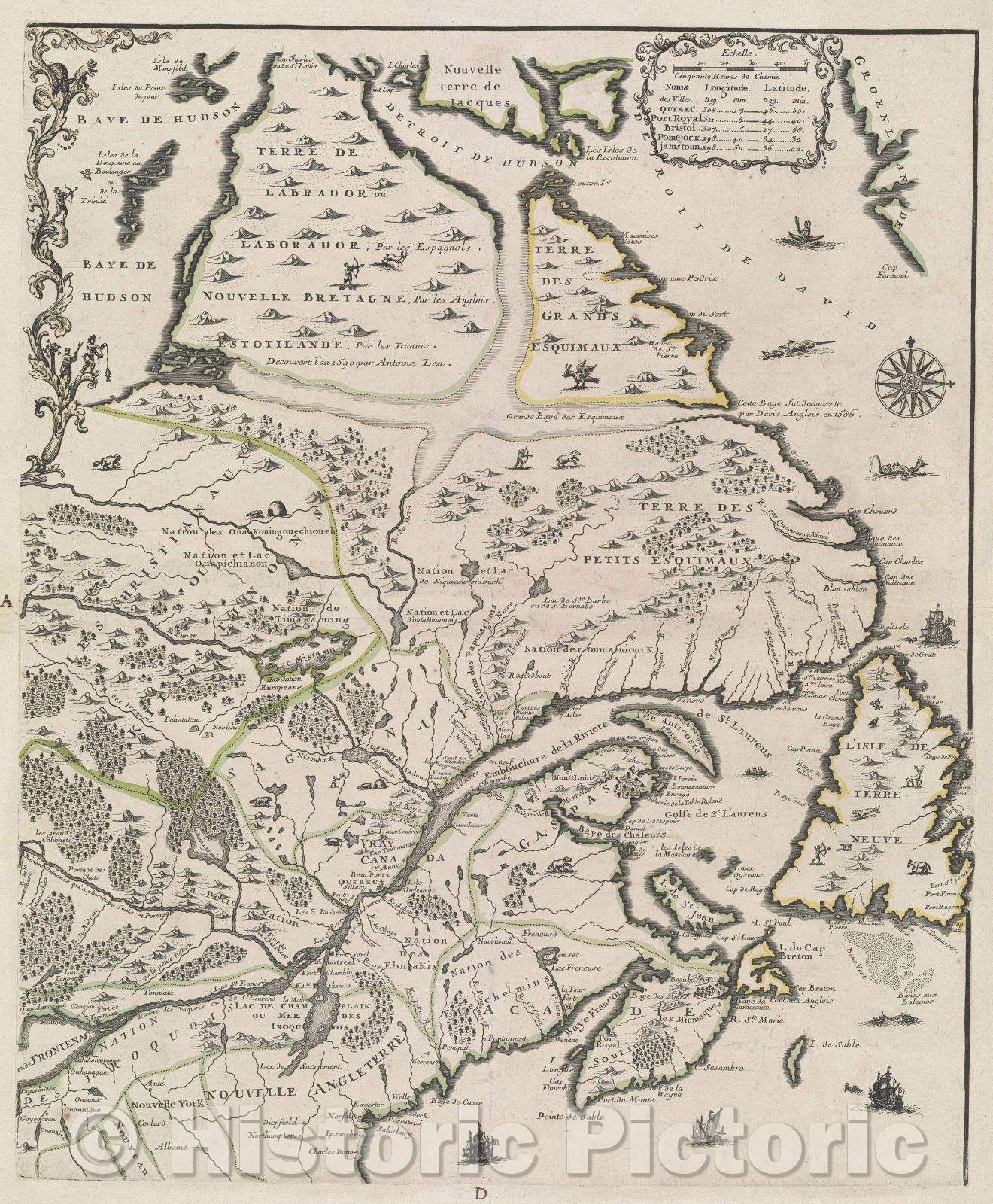 Historic Map : La France Occidentale dans L'Amerique Septentrional ou le cours de la Riviere de St. Laurens aux Environs de la quelle se Trouvent Le Canada, 1718 , Vintage Wall Art