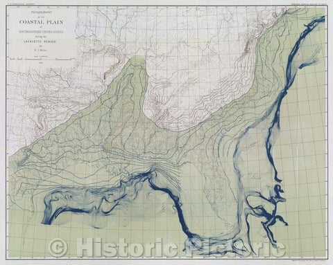 Historic Map : Physiography of the Coastal Plain of Southeastern United States during the Lafayette Period, 1891 , Vintage Wall Art