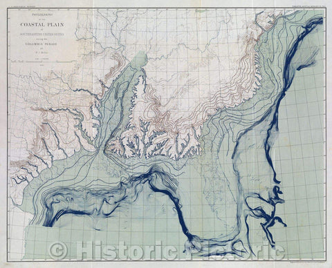 Historic Map : Physiography of the Coastal Plain of Southeastern United States during the Columbia Period, 1891 , Vintage Wall Art