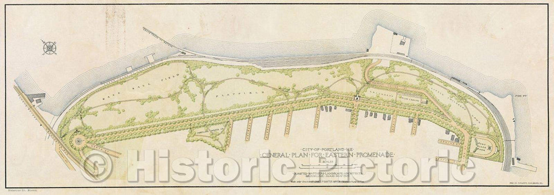 Historic Map : City of Portland Me. General Plan for Eastern Promenade, 1905 , Vintage Wall Art