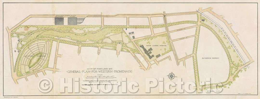 Historic Map : City of Portland Me. General Plan for Western Promenade, 1905 , Vintage Wall Art