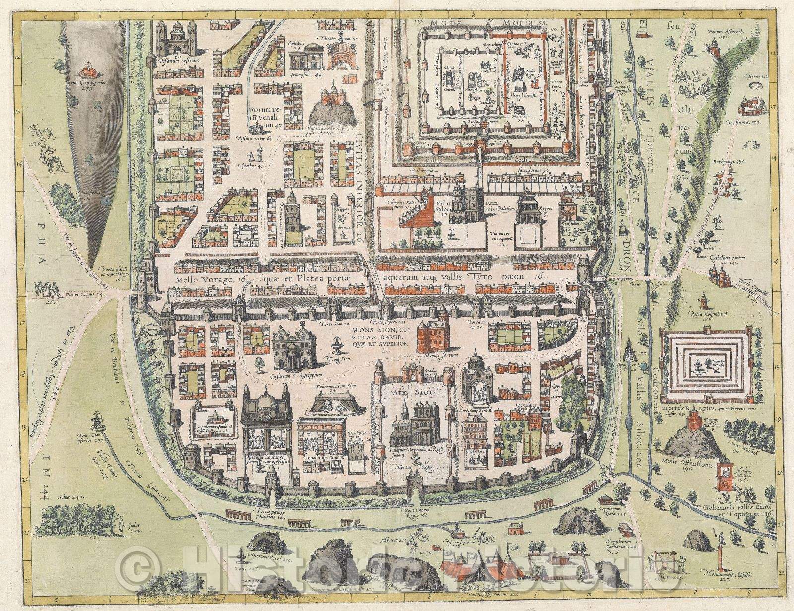 Historic Map : Jerusalem, et Suburbia Eius, sicut Tempore Christi Floruit, 1584 , Vintage Wall Art