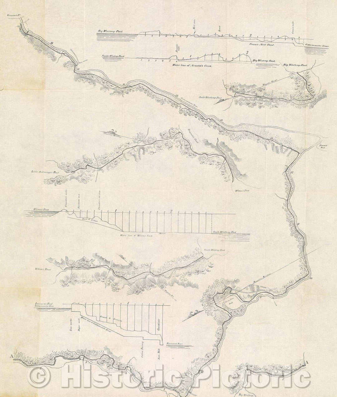 Historic Map : untilted; part of Survey of Kennebeck River, 1837 , Vintage Wall Art