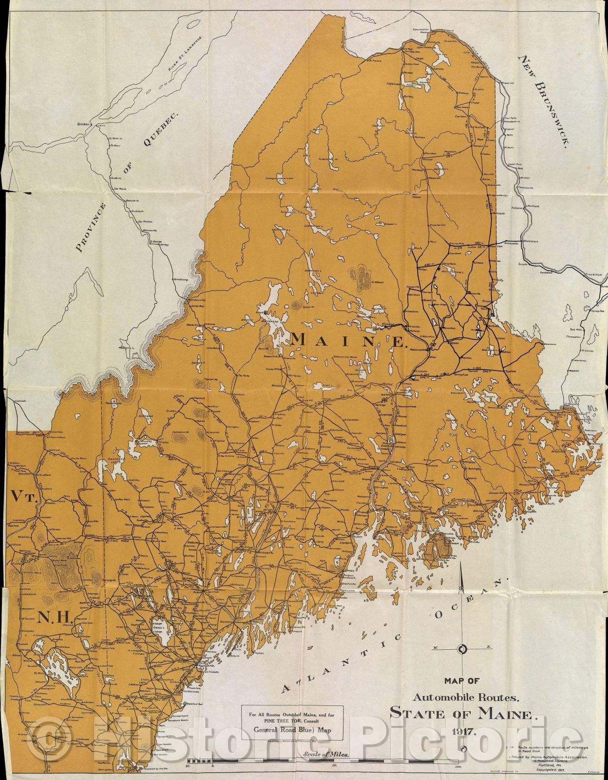 Historic Map : Map of Automobile Routes. State of Maine. 1917., 1917 , Vintage Wall Art