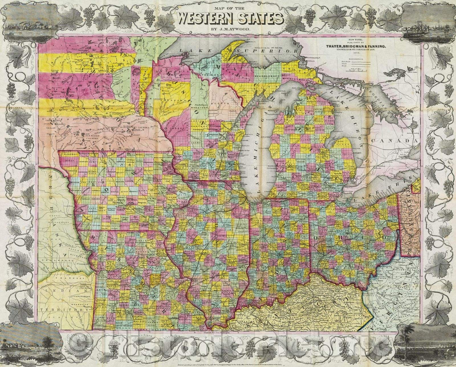 Historic Map : Map of the western states, 1853 , Vintage Wall Art