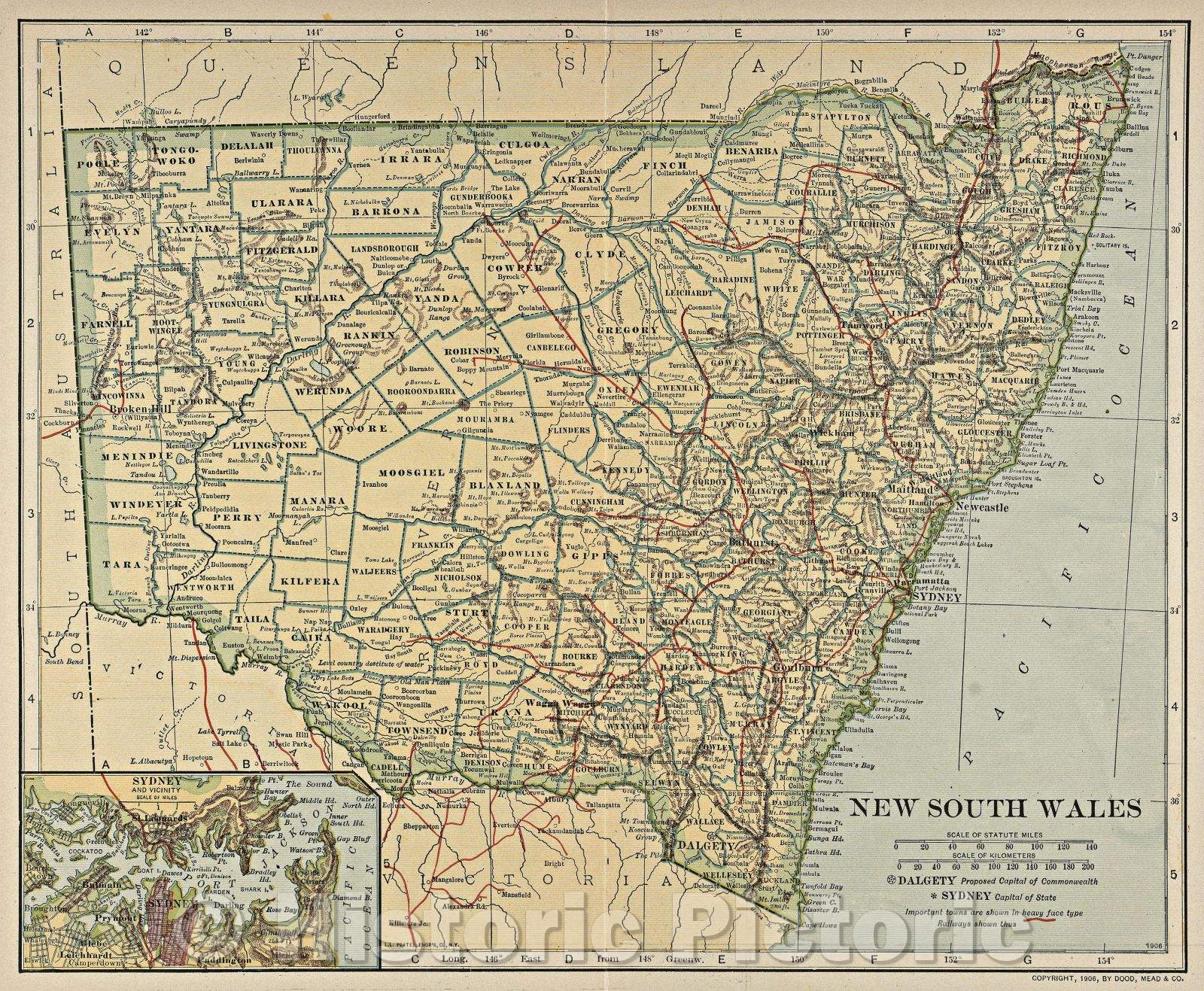 Historic Map : New South Wales, 1906 , Vintage Wall Art