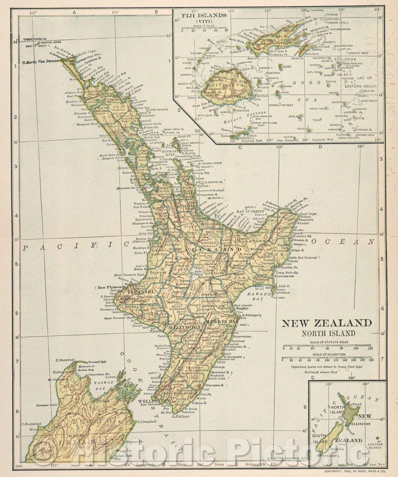 Historic Map : New Zealand North Island, 1906 , Vintage Wall Art