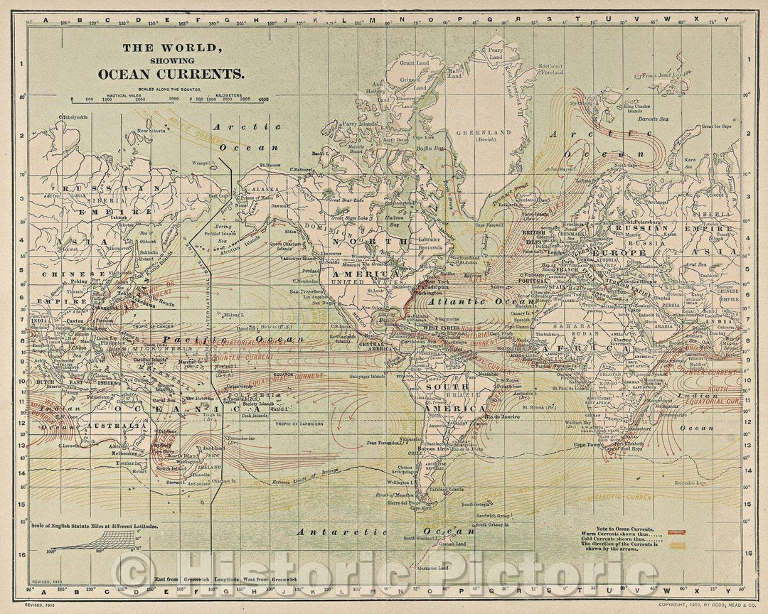 Historic Map : The World, showing Ocean Currents, 1910 , Vintage Wall Art