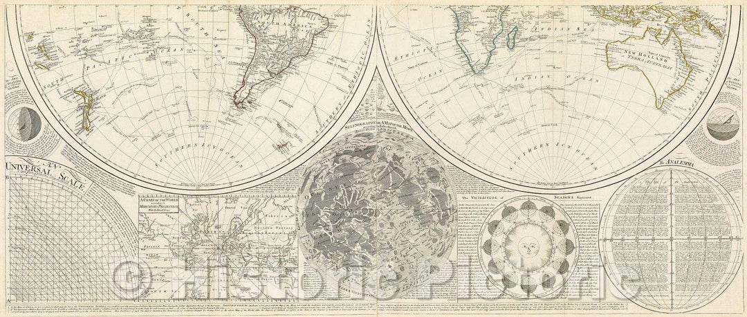 Historic Map : A General Map of the World, or Terraqueous Globe with all the New Discoveries and Marginal Delineations, containing the most Interesting Particulars, c. 1791 , Vintage Wall Art