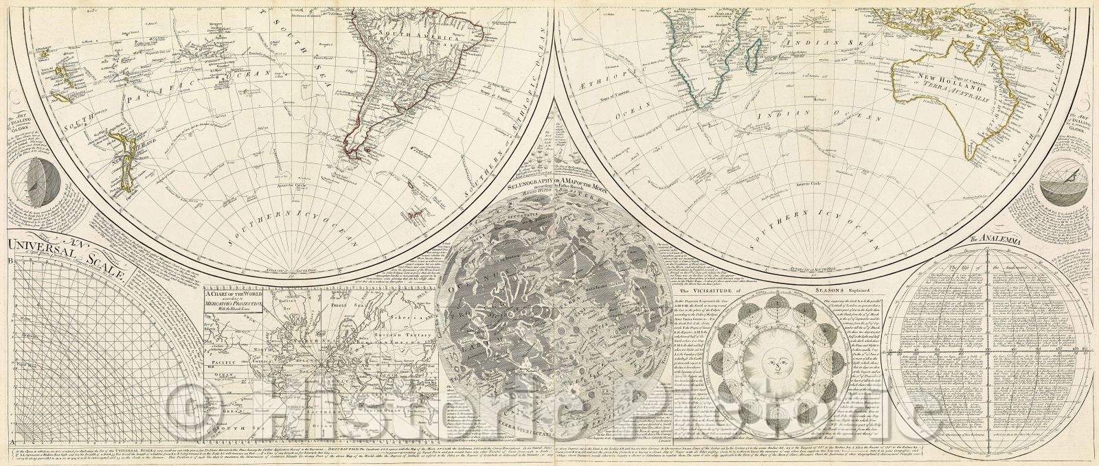 Historic Map : A General Map of the World, or Terraqueous Globe with all the New Discoveries and Marginal Delineations, containing the most Interesting Particulars, c. 1791 , Vintage Wall Art