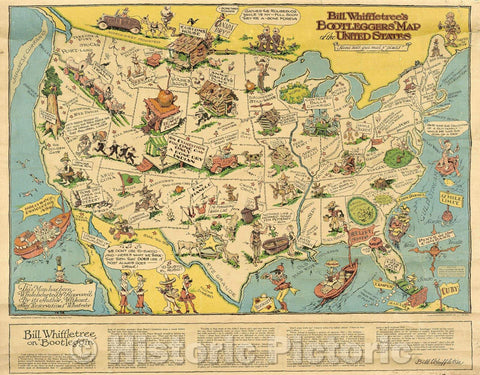 Historic Map : Bill Whiffletree's Bootlegger's Map of the United States, 1944 , Vintage Wall Art