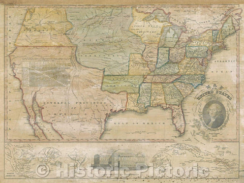 Historic Map : Map of the United States compiled from the most authentic sources., 1828 , Vintage Wall Art