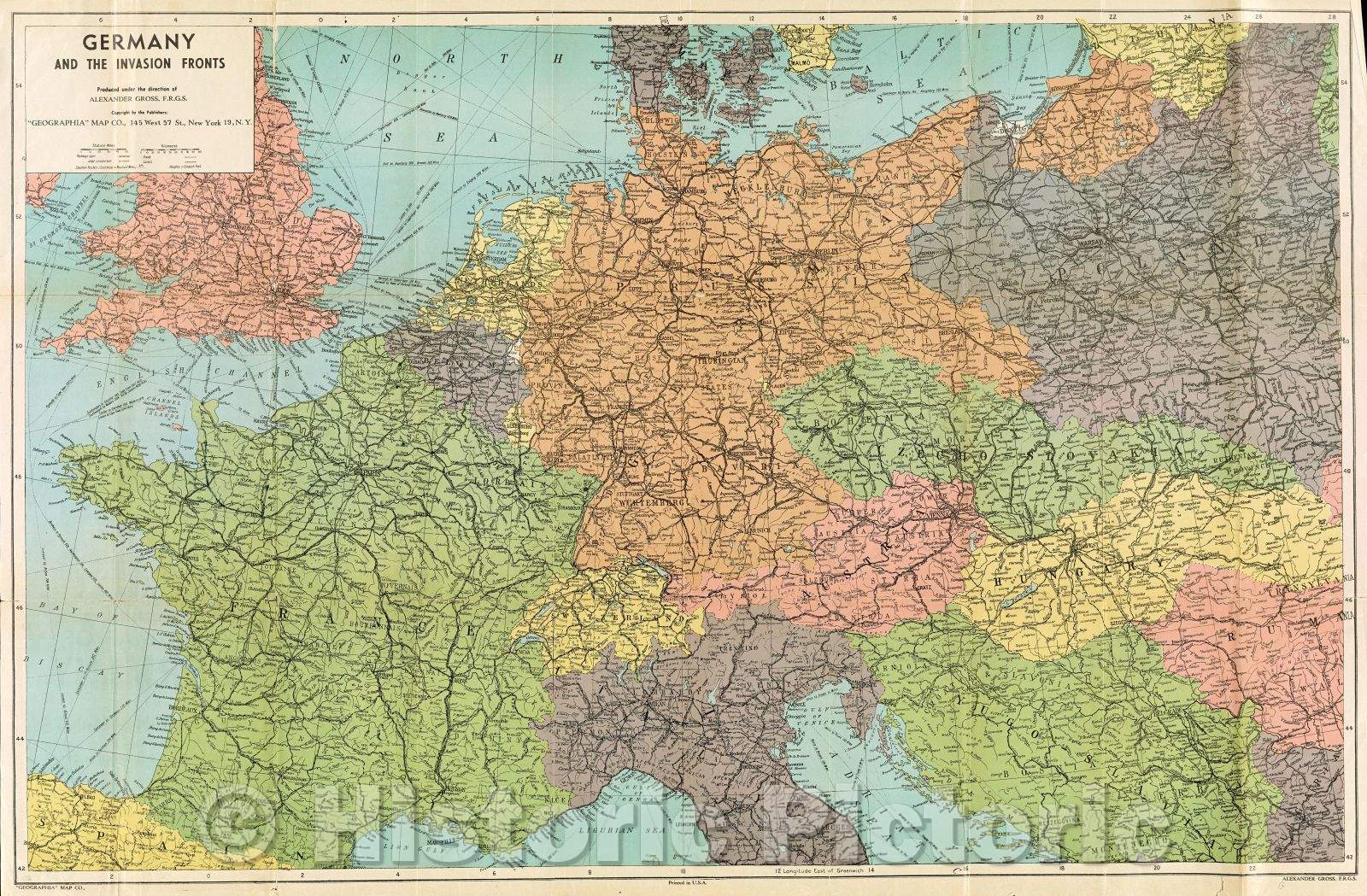 Historic Map : Germany and the invasion fronts, c. 1940 , Vintage Wall Art