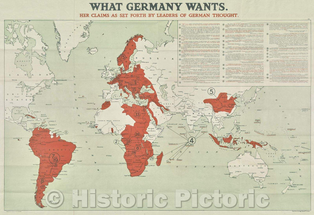 Historic Map : What Germany Wants: Her Claims as set forth by Leaders of German Thought., 1916 , Vintage Wall Art