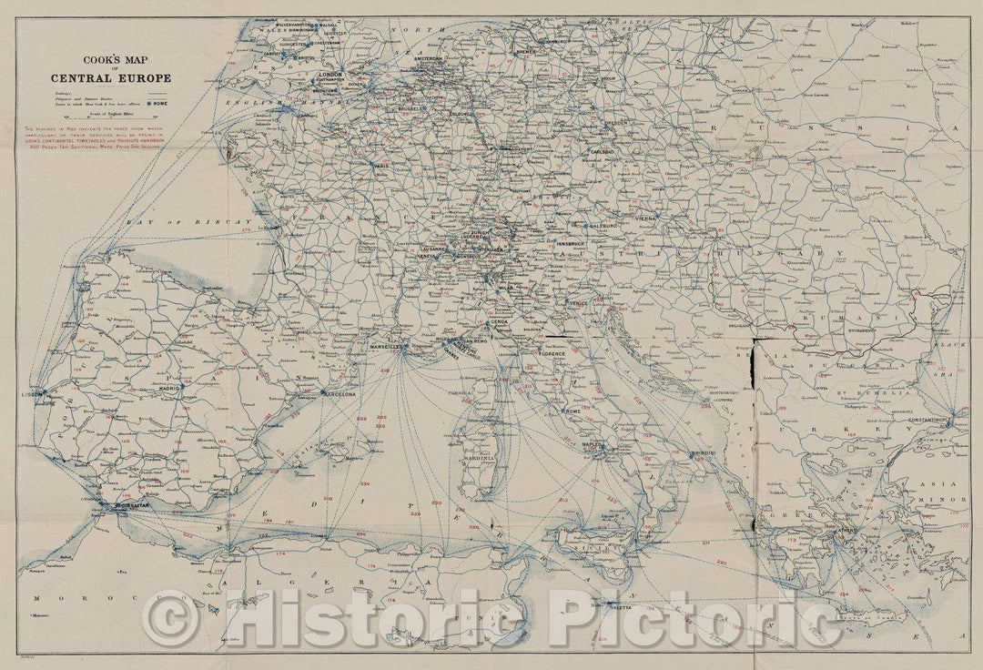 Historic Map : Cook's Map of Central Europe., 1910 , Vintage Wall Art