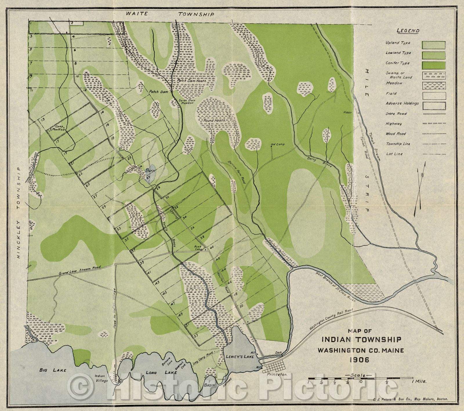 Historic Map : Map of Indian Township Washington Co. Maine, 1906 , Vintage Wall Art