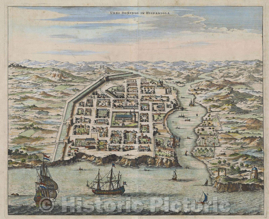 Historic Map : Urbs Domingo in Hispaniola, 1671 , Vintage Wall Art