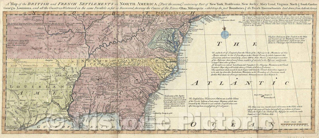 Historic Map : A Map of the British and French Settlements in North America : Part the second containing Part of New York, Pensilvania, New Jersey, Mary Land, Virgina, 1759 , Vintage Wall Art