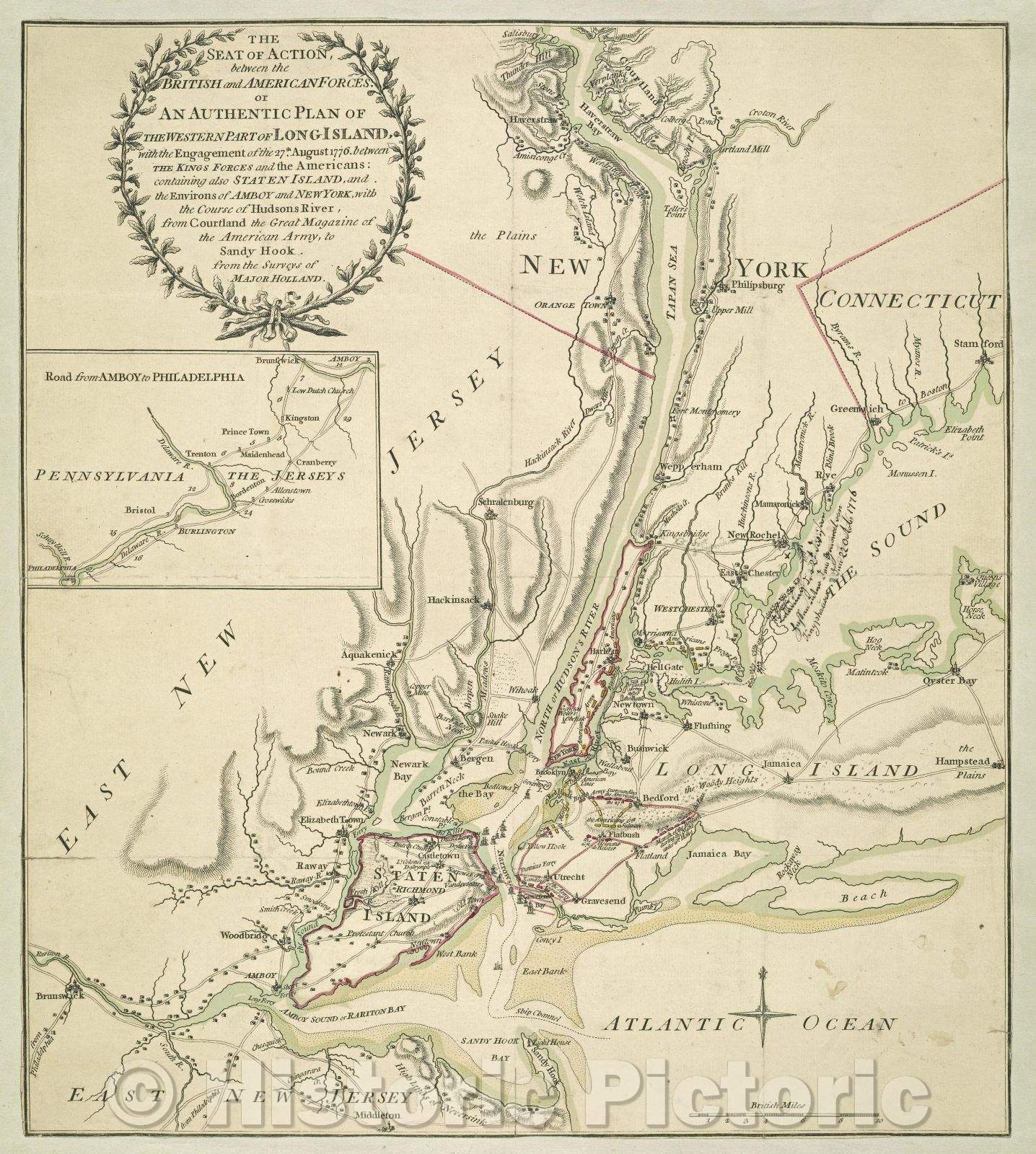 Historic Map : The Seat of Action, between the British and American Forces. or An Authentic Plan of the Western Part of Long Island, 1776 , Vintage Wall Art