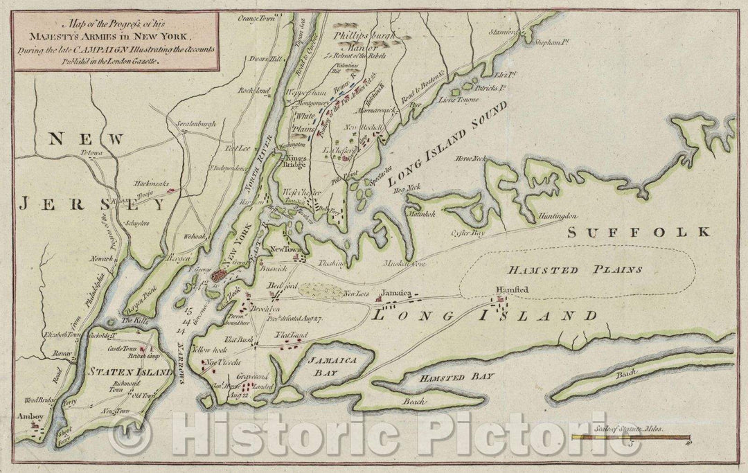 Historic Map : Map of the Progress of His Majesty's Armies in New York, During the Late Campaign Illustrating the Accounts Published in the London Gazette, 1776 , Vintage Wall Art