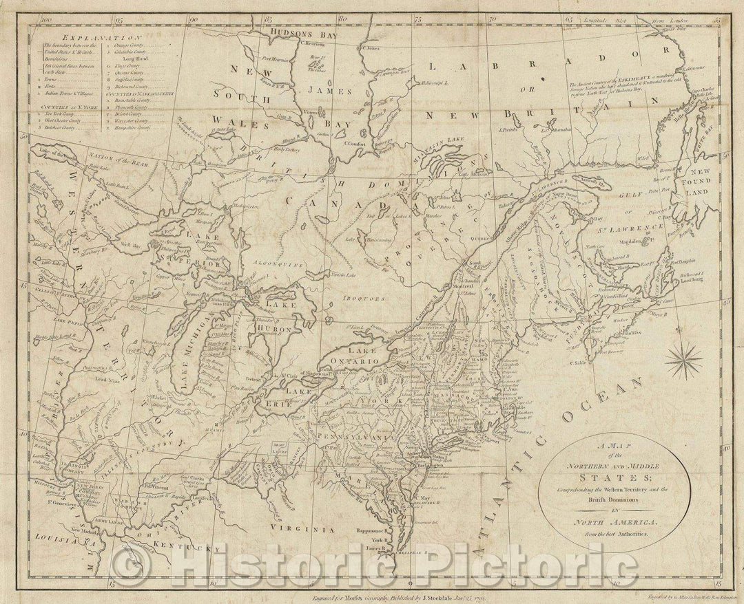 Historic Map : A Map of the Northern and Middle States; Comprehending the Western Territory and the British Dominions in North America from the best Authorities., 1792 , Vintage Wall Art