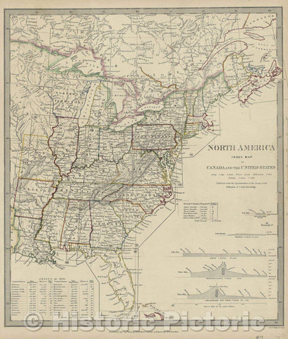 Historic Map : North America  Index Map to Canada and the United States, 1834 , Vintage Wall Art
