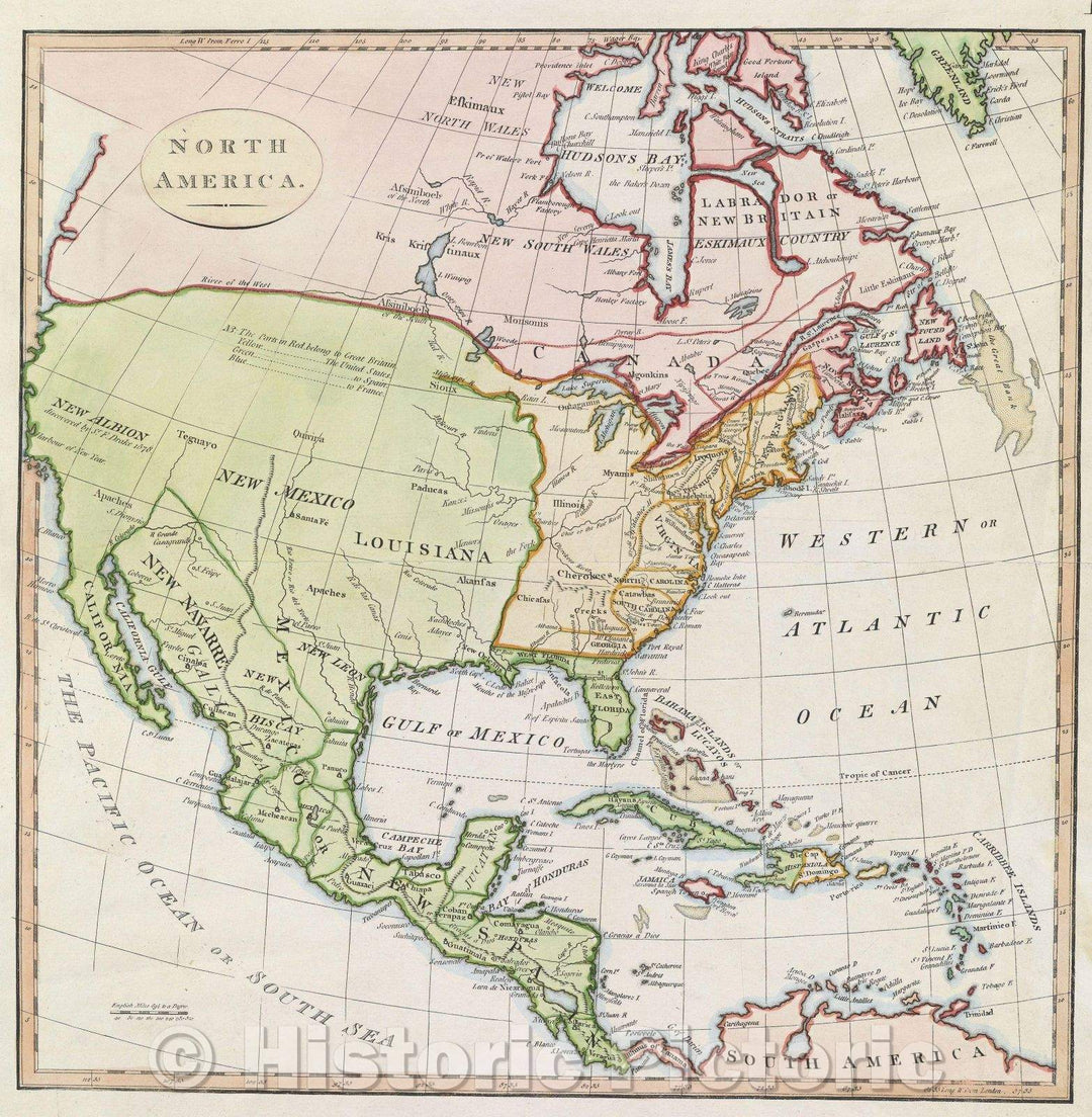 Historic Map : North America, 1808 , Vintage Wall Art